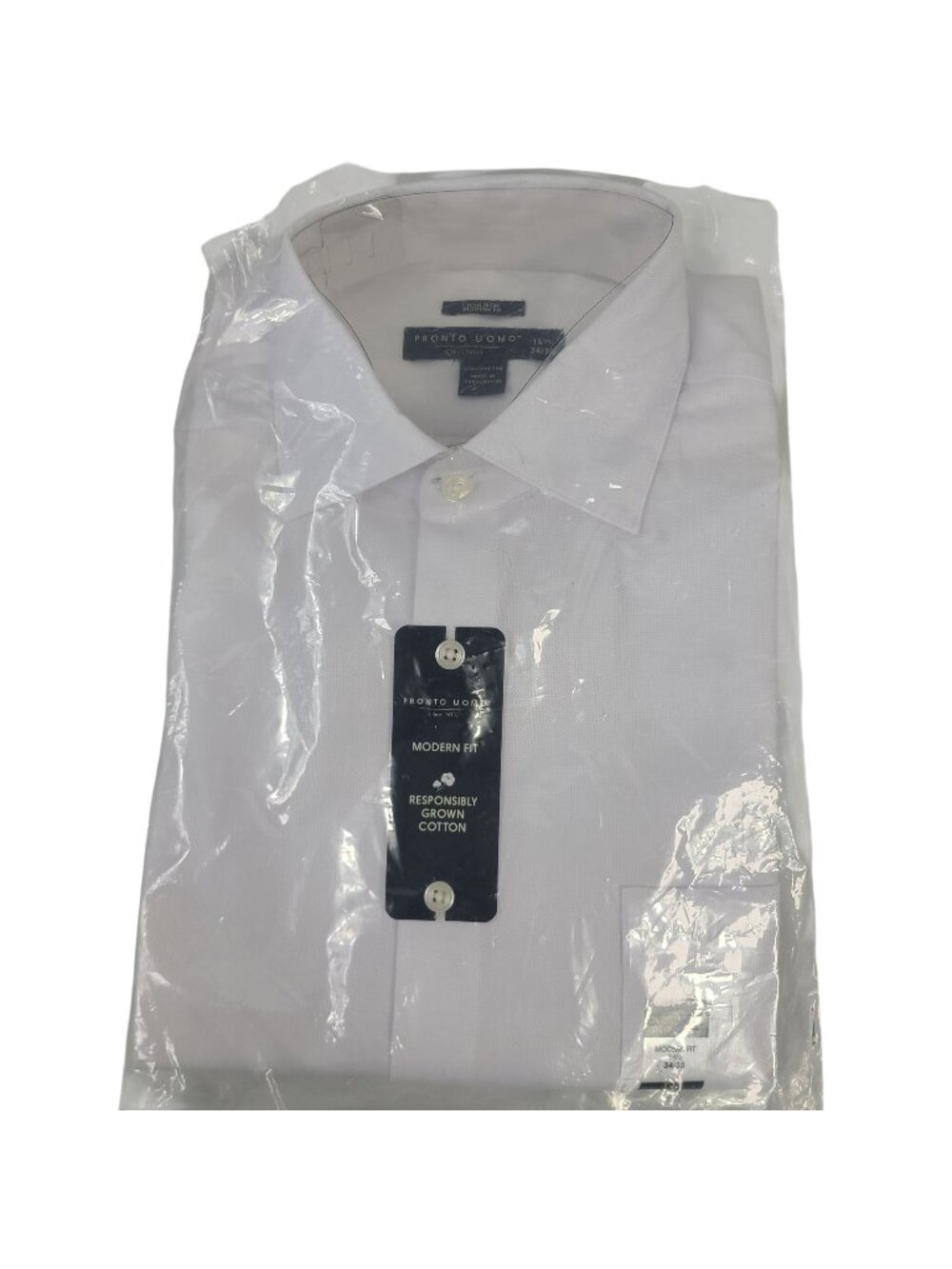 NEW Pronto Uomo White Non-Iron Cotton Dress Shirt Modern Fit 16 1/2 34/35
